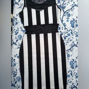 Black and white block striped mini dress